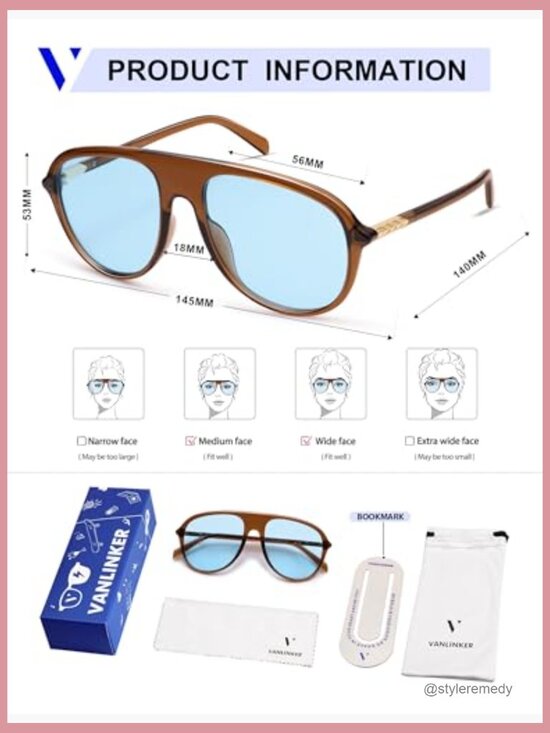 Oversized Aviator Sunglasses Plastic Frame UV400 Protection main image 5